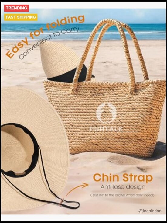 Wide Brim Sun Straw Hat UPF 80 Floppy Beach Foldable Packable with Chin Strap main image 6